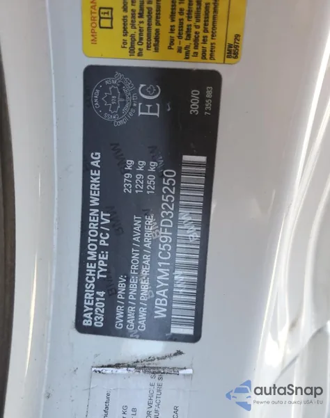 2015 BMW 650 Xi z USA, uszkodzony, nr VIN WBAYM1C59FD325250